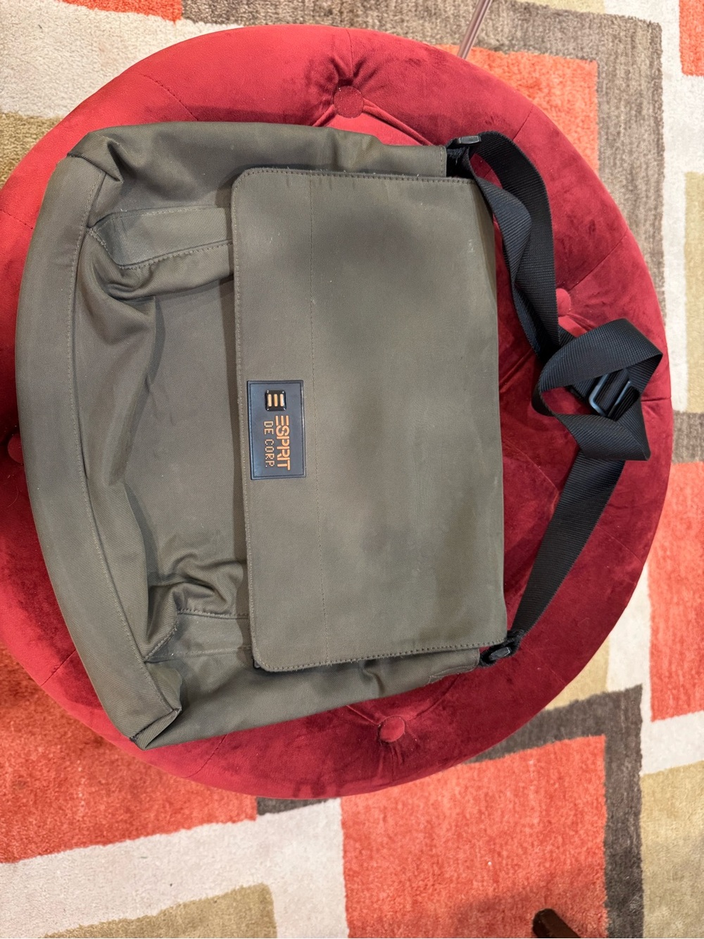 Esprit Olive Canvas Messenger with Black Strap
